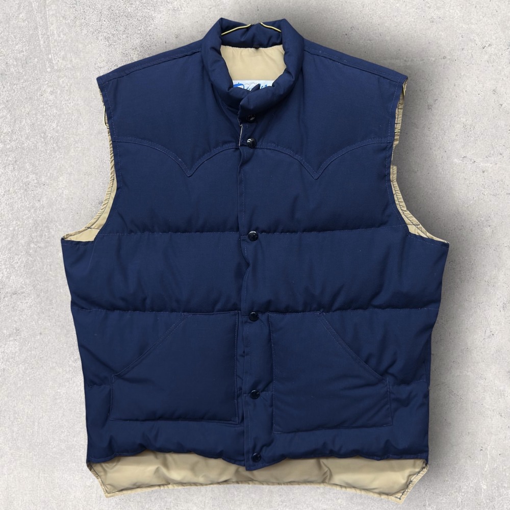 Vtg Schott NYC Down Prime Northern Goose Puffer Vest L Navy Western‎ USA 70s 80s